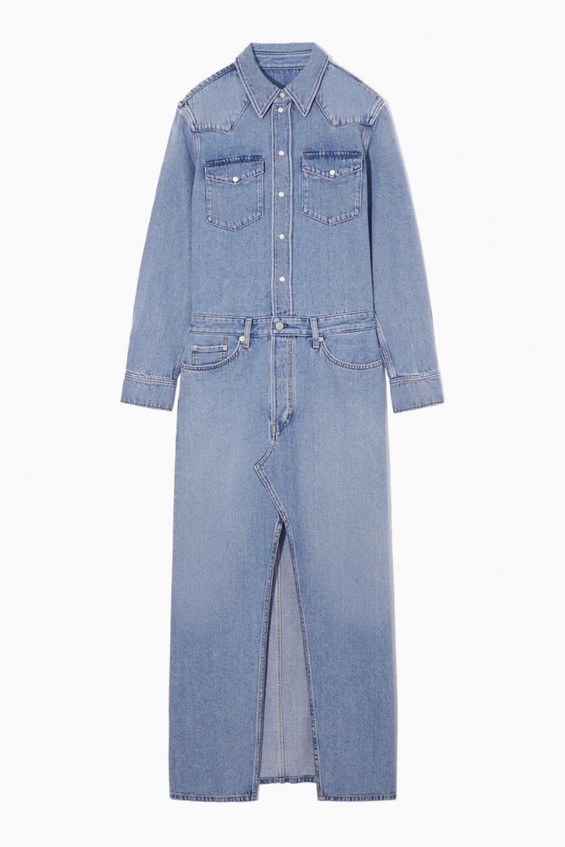 COS Denim Maxi Shirt Ruha Női Világos Kék | PDN-537081
