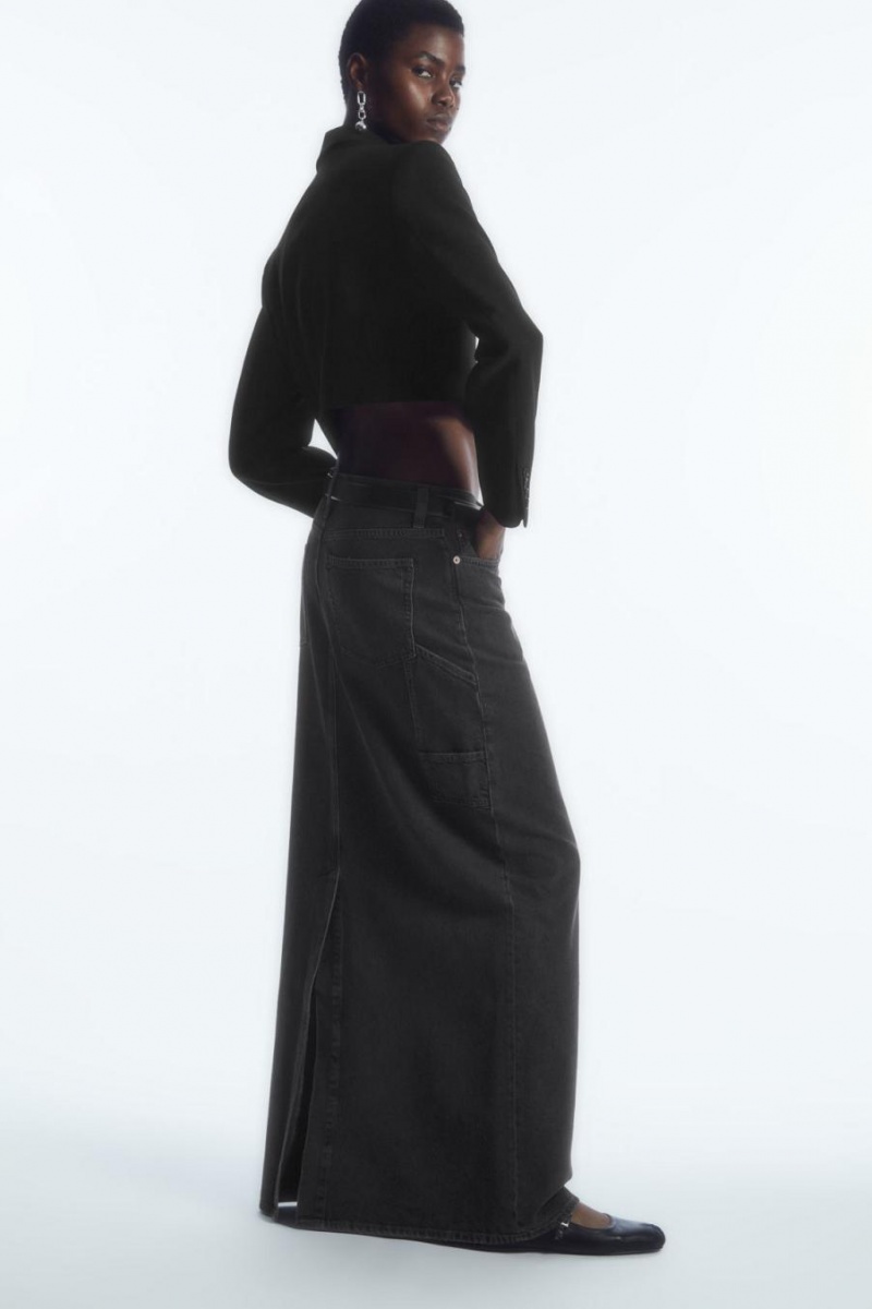 COS Denim Maxi Szoknya Női Fekete | ZRO-186479