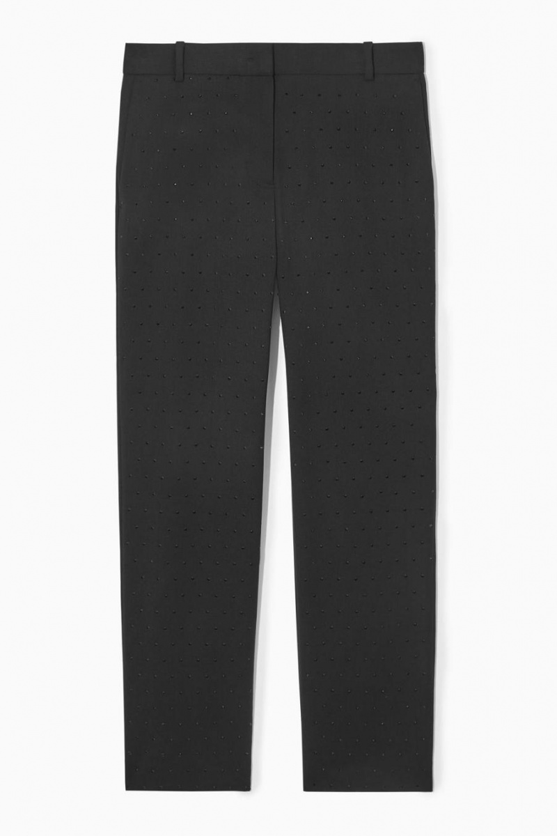 COS Diamanté-embellished Gyapjú-blend Nadrág Női Fekete | QCP-312609