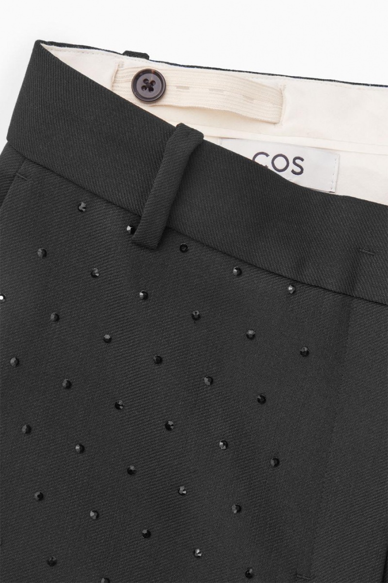 COS Diamanté-embellished Gyapjú-blend Nadrág Női Fekete | QCP-312609