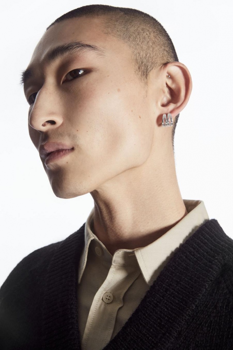 COS Double-layered Hoop Fülbevalók Női Titán | GCO-825943