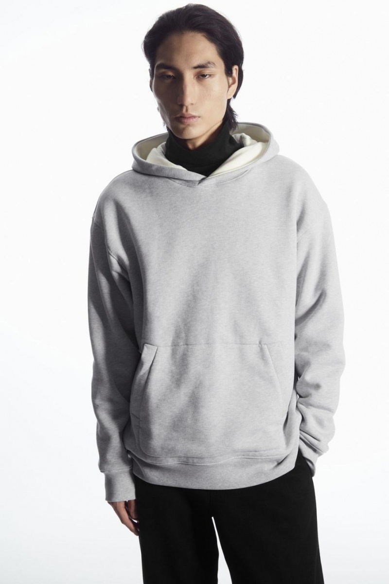 COS Double-layered Jersey Kapucnis Pulóver Férfi Szürke Fehér | MCD-723085