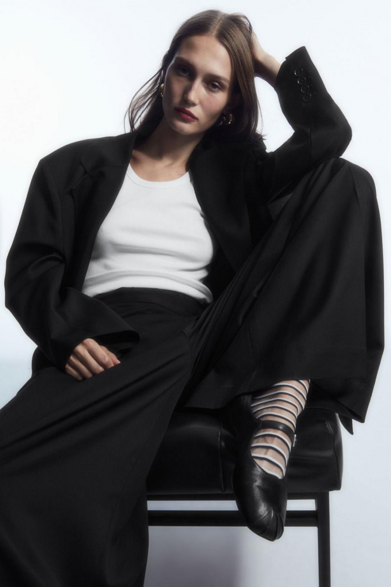 COS Double-stripe Mesh Zokni Női Fekete Fehér | IPX-267159