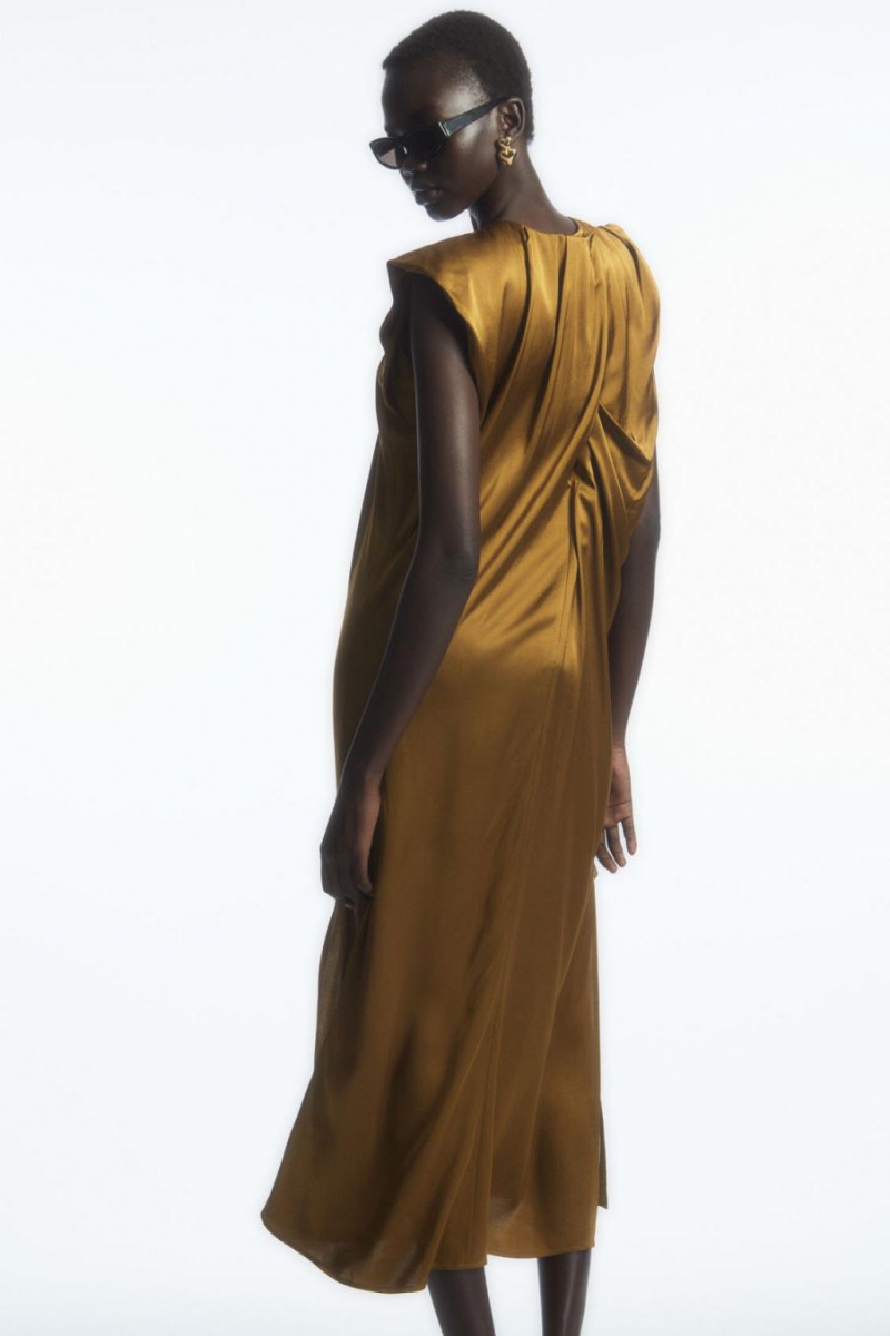 COS Draped Cap-sleeve Midi Ruha Női Barna | KWO-970561