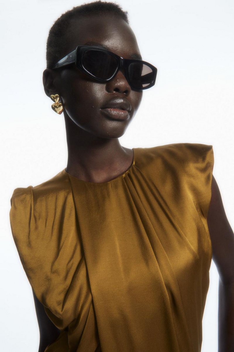 COS Draped Cap-sleeve Midi Ruha Női Barna | KWO-970561