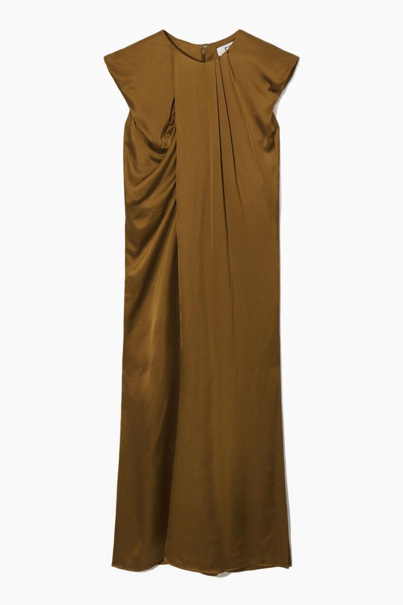 COS Draped Cap-sleeve Midi Ruha Női Barna | KWO-970561