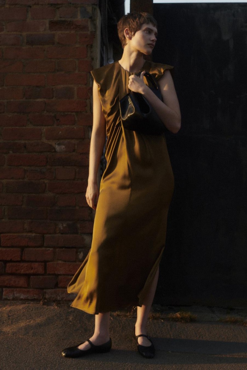COS Draped Cap-sleeve Midi Ruha Női Barna | KWO-970561