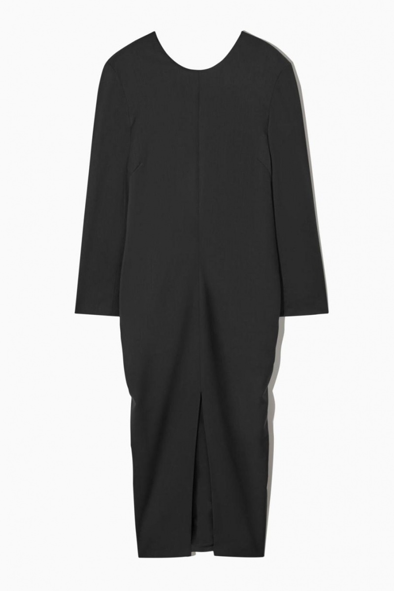 COS Draped Gyapjú-blend Midi Ruha Női Fekete | IZL-476908
