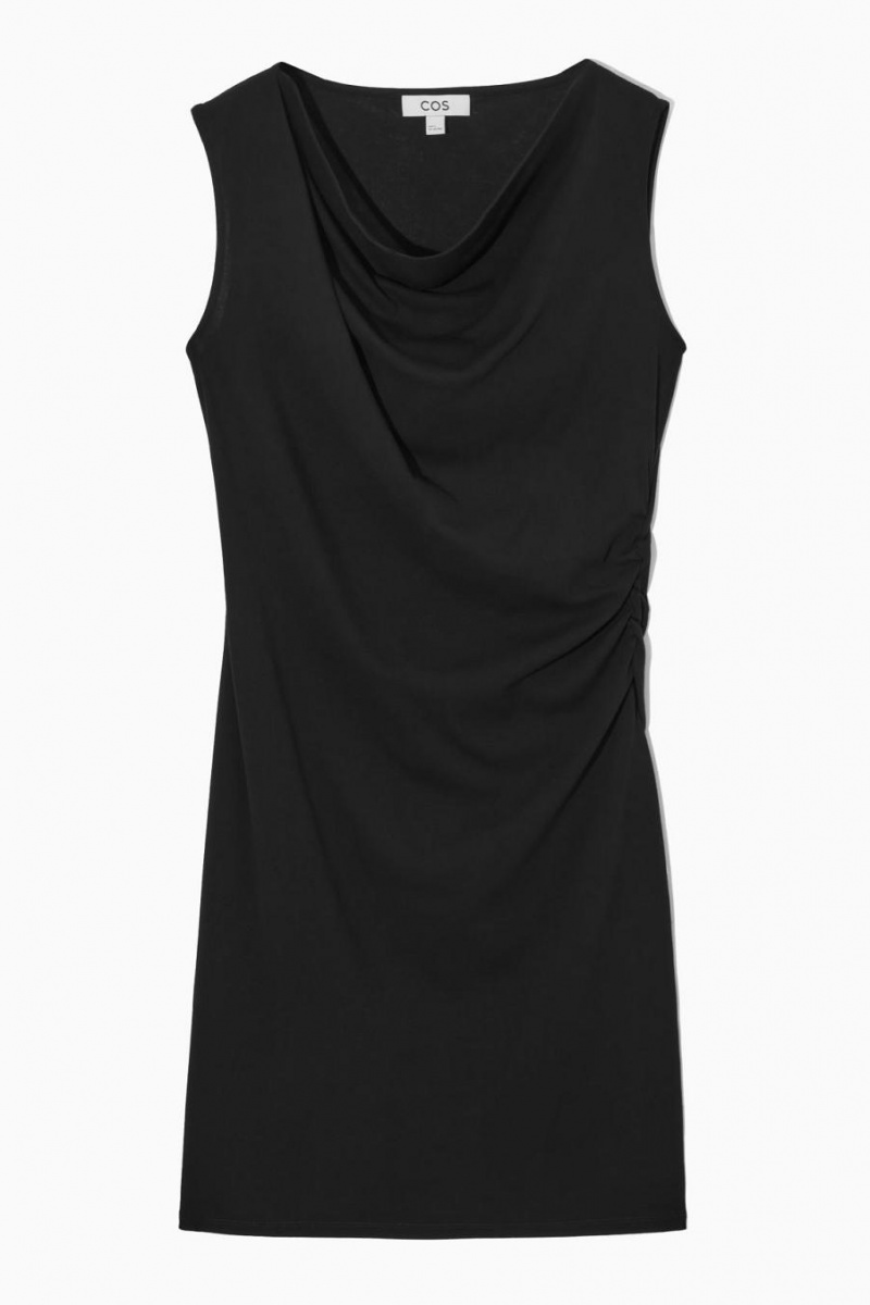 COS Draped Ujjatlan Ruha Női Fekete | POE-950674