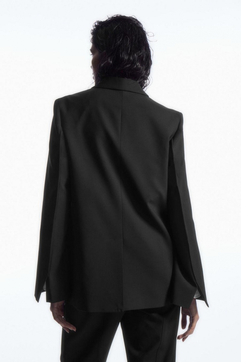 COS Draped-sleeve Single-breasted Gyapjú Blézer Női Fekete | YST-360974