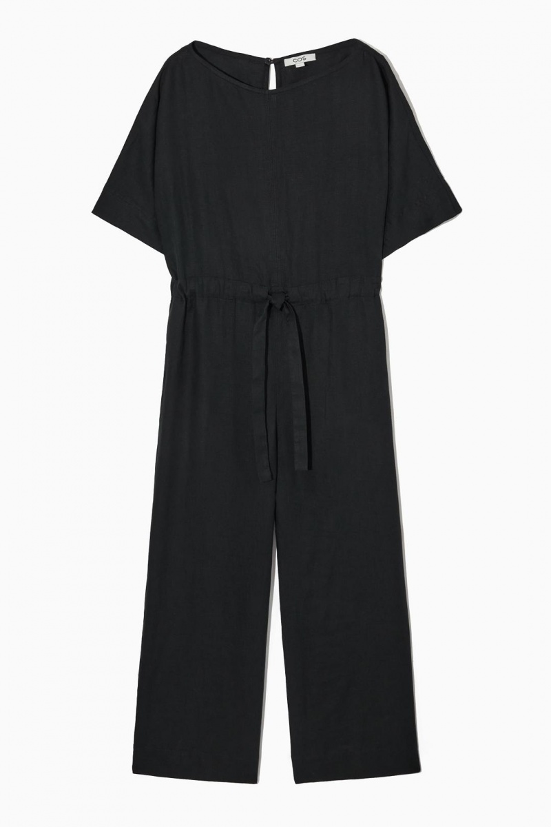 COS Drawstring-waist Linen Jumpsuit Női Fekete | QZL-205391