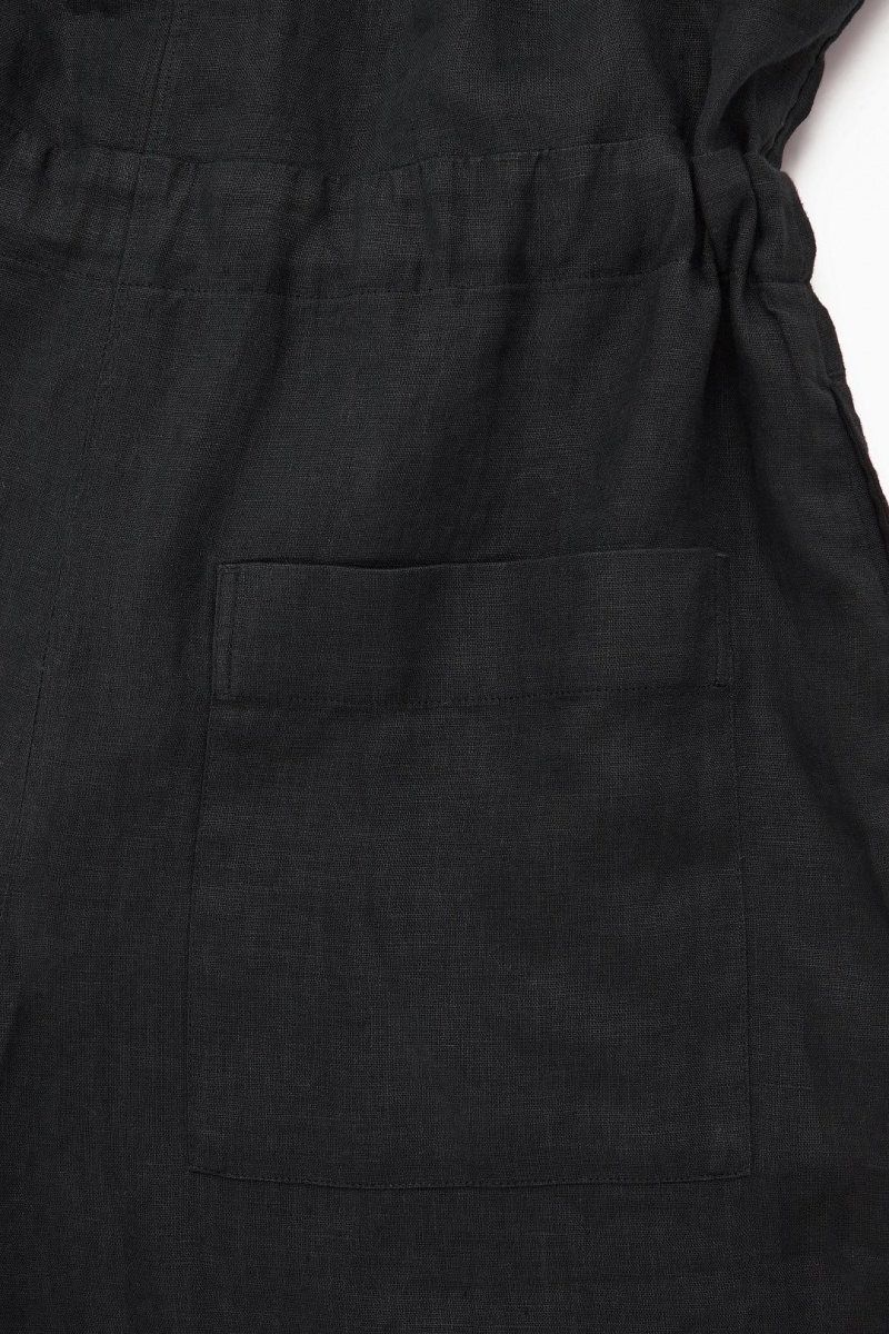 COS Drawstring-waist Linen Jumpsuit Női Fekete | QZL-205391