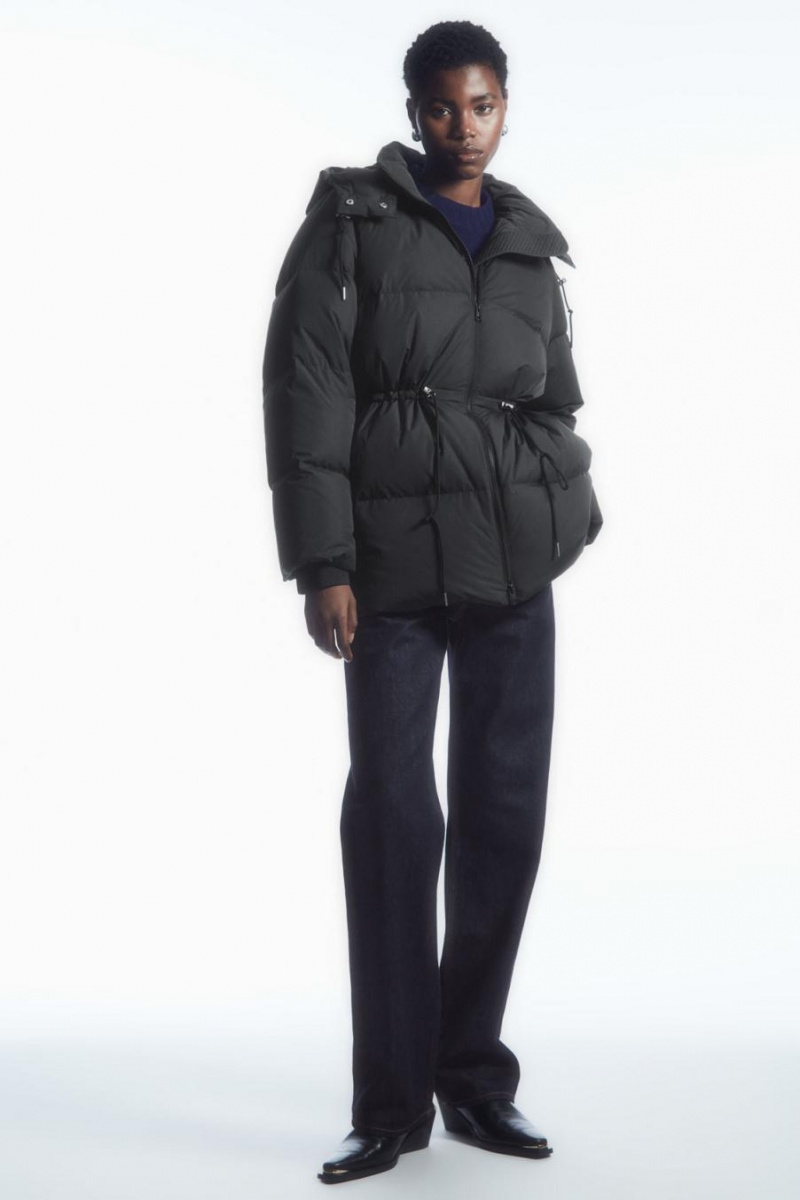 COS Drawstring-waist Puffer Kabát Női Fekete | EWN-973682
