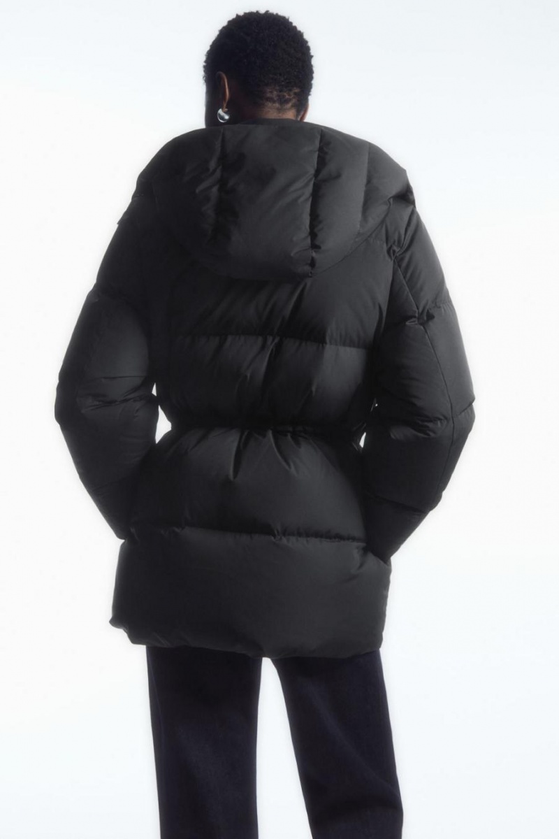COS Drawstring-waist Puffer Kabát Női Fekete | EWN-973682