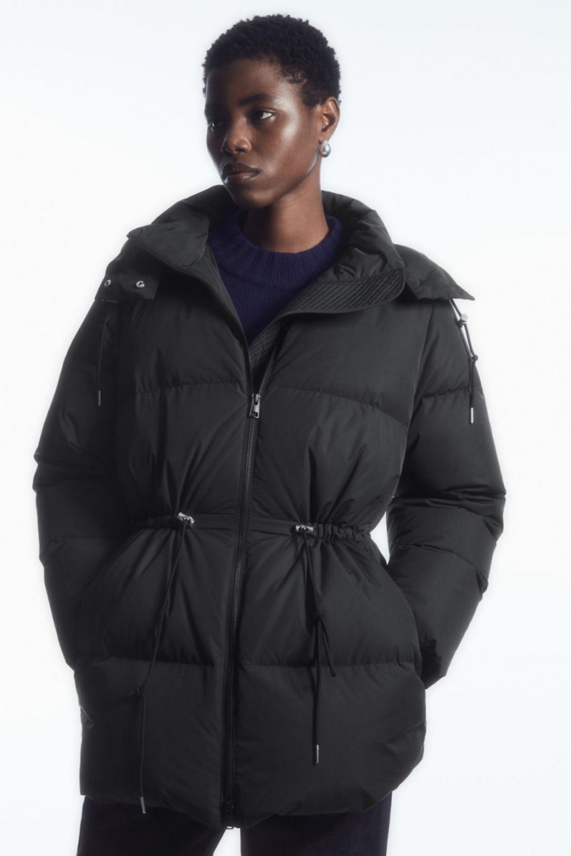COS Drawstring-waist Puffer Kabát Női Fekete | EWN-973682