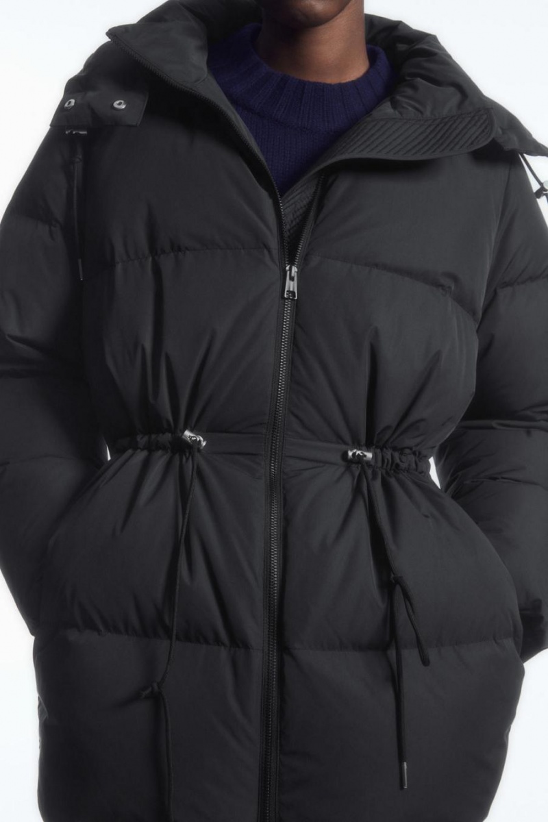 COS Drawstring-waist Puffer Kabát Női Fekete | EWN-973682