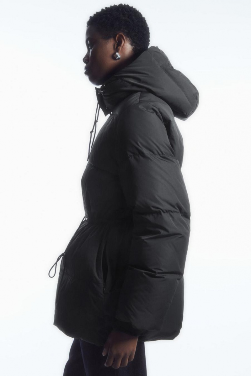 COS Drawstring-waist Puffer Kabát Női Fekete | EWN-973682