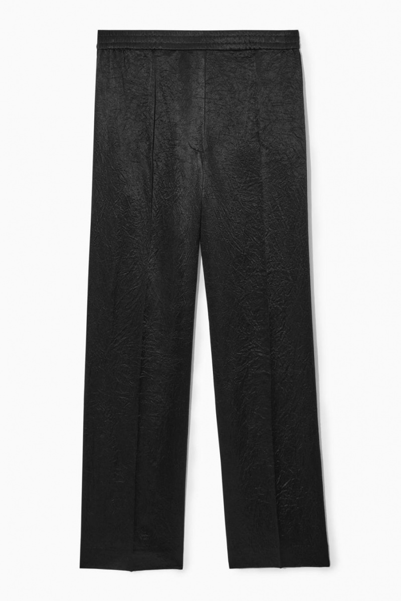 COS Egyenes-leg Crinkled-satin Nadrág Női Fekete | BFS-619248