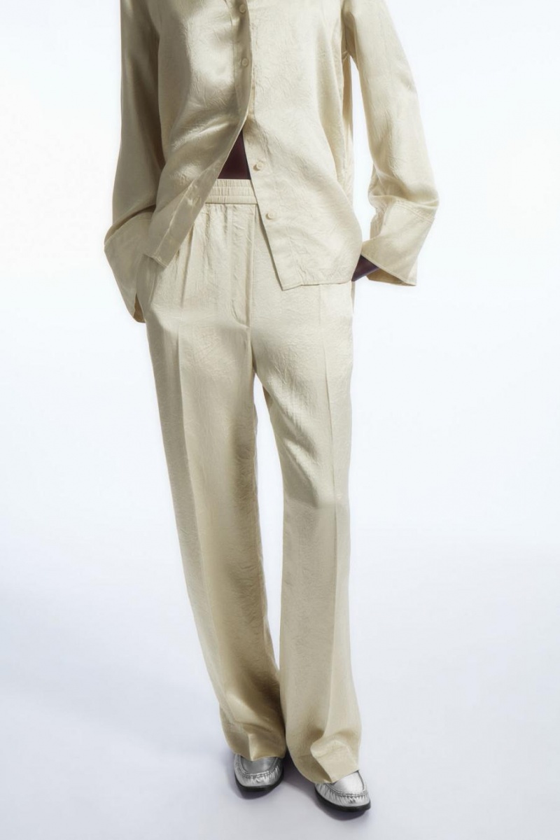 COS Egyenes-leg Crinkled-satin Nadrág Női Krém | ERG-725401