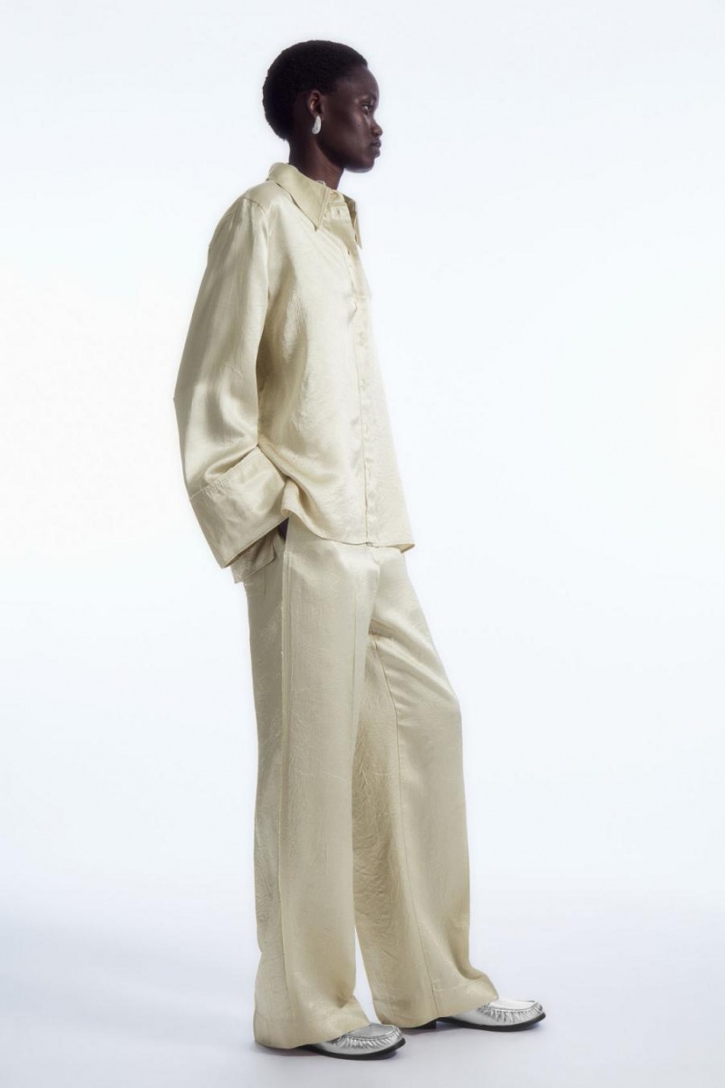 COS Egyenes-leg Crinkled-satin Nadrág Női Krém | ERG-725401