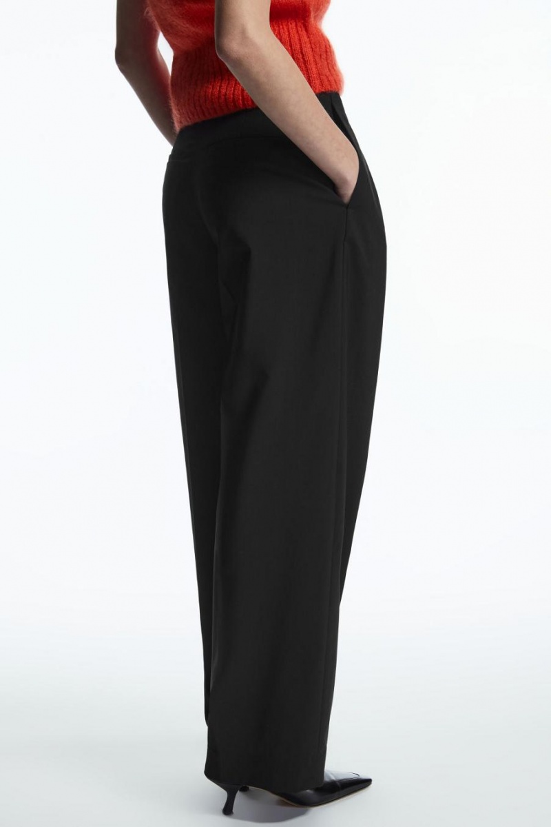 COS Egyenes-leg Crossover-waist Nadrág Női Fekete | IAL-845013