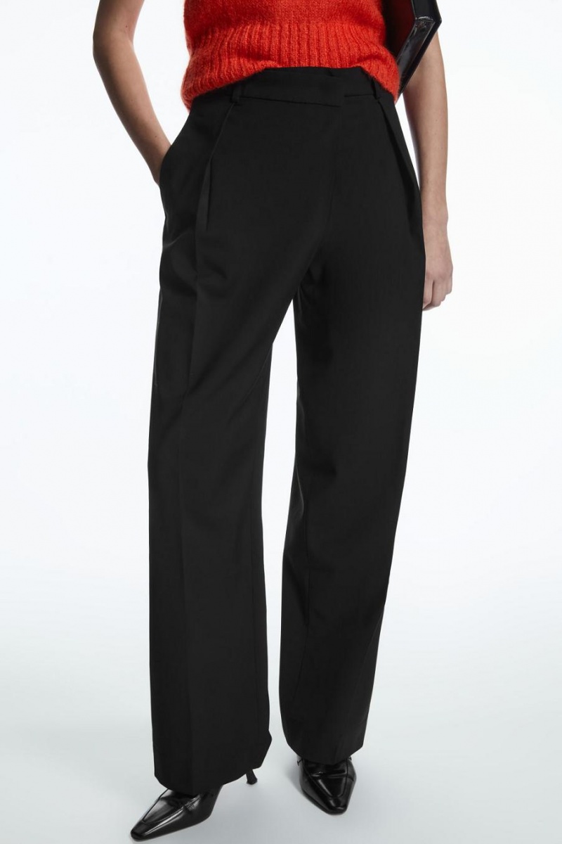 COS Egyenes-leg Crossover-waist Nadrág Női Fekete | IAL-845013