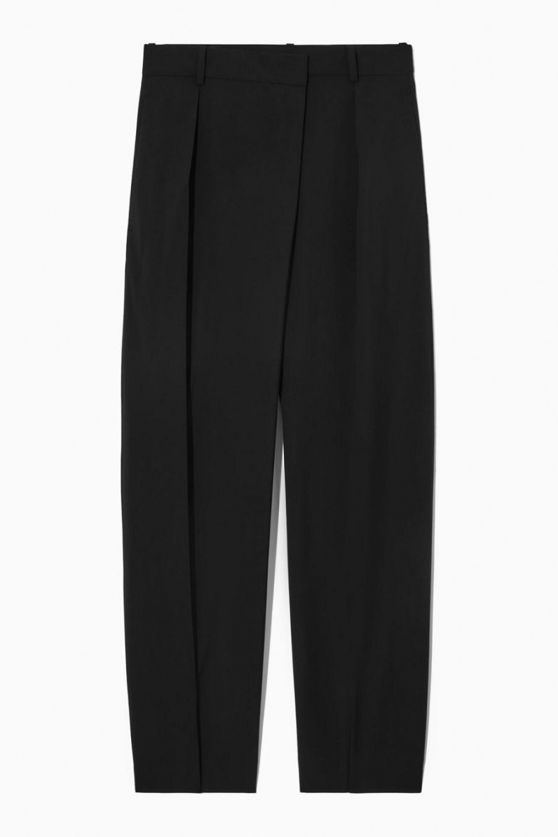 COS Egyenes-leg Crossover-waist Nadrág Női Fekete | IAL-845013