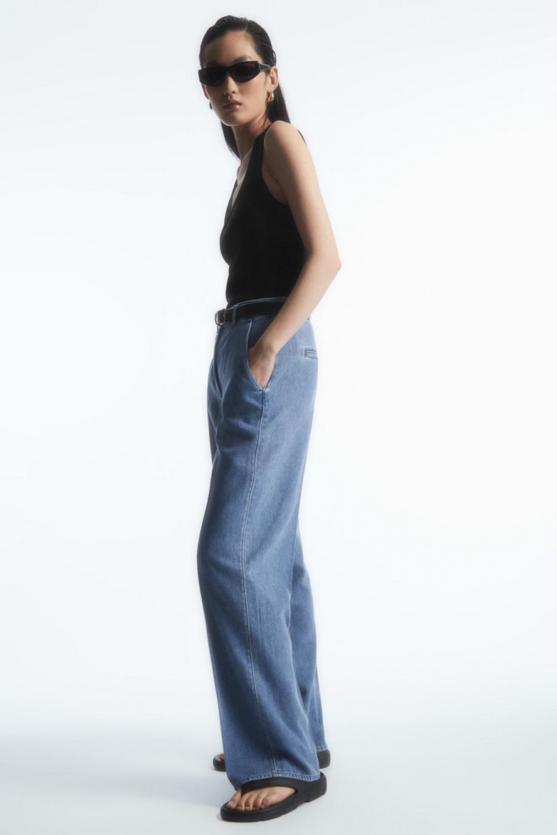 COS Egyenes-leg Denim Nadrág Női Kék | RIW-430795