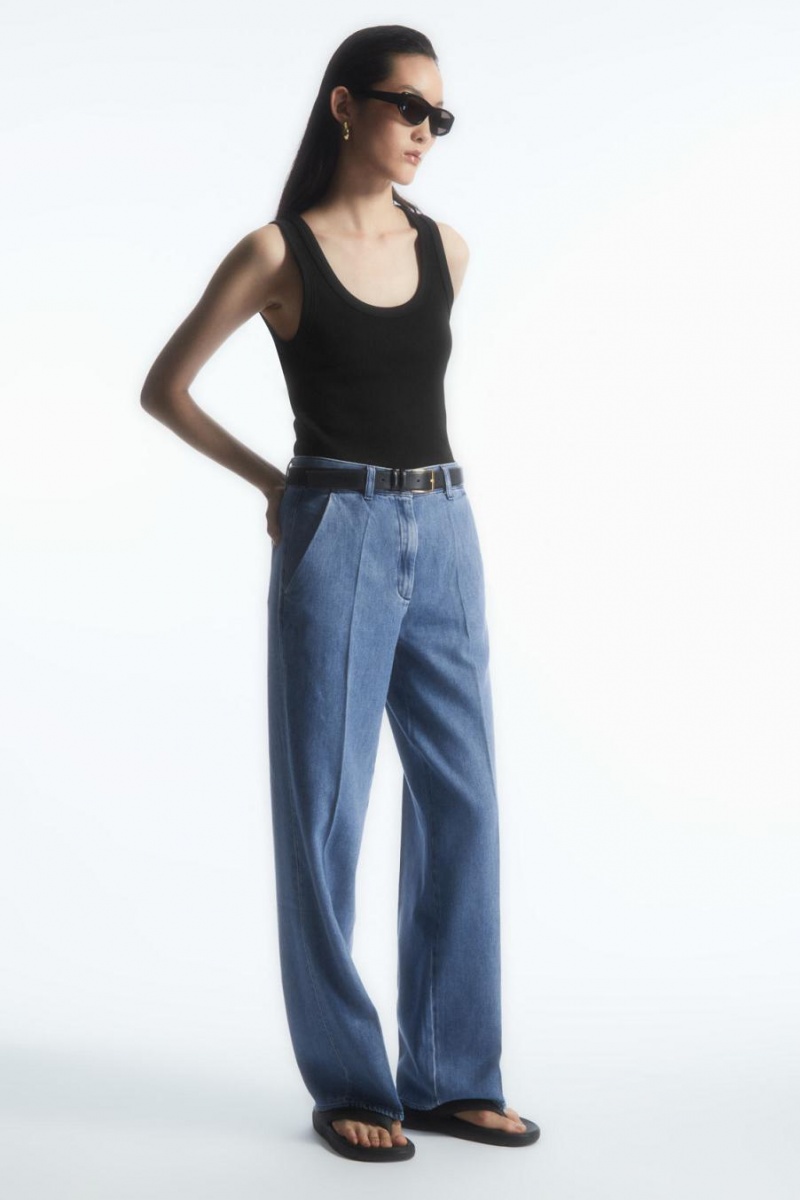 COS Egyenes-leg Denim Nadrág Női Kék | RIW-430795