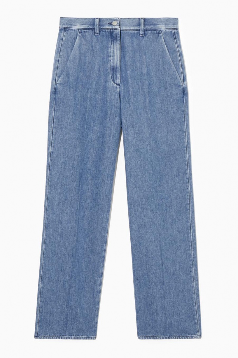 COS Egyenes-leg Denim Nadrág Női Kék | RIW-430795