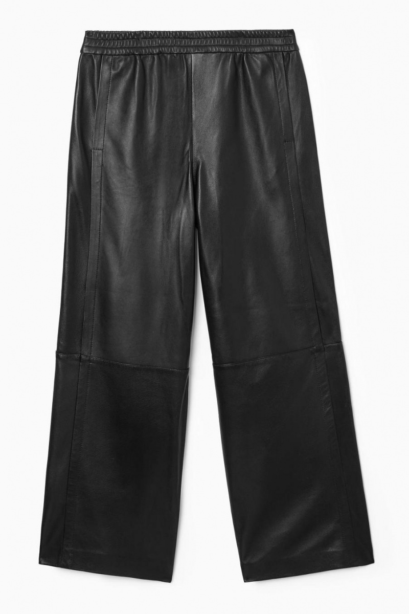 COS Egyenes-leg Elasticated Bőr Nadrág Női Fekete | OUA-074586