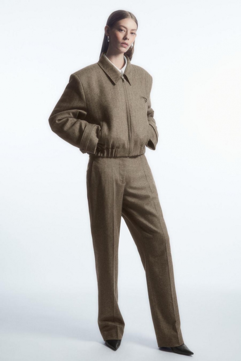 COS Egyenes-leg Gyapjú-herringbone Nadrág Női Barna | PEH-961825
