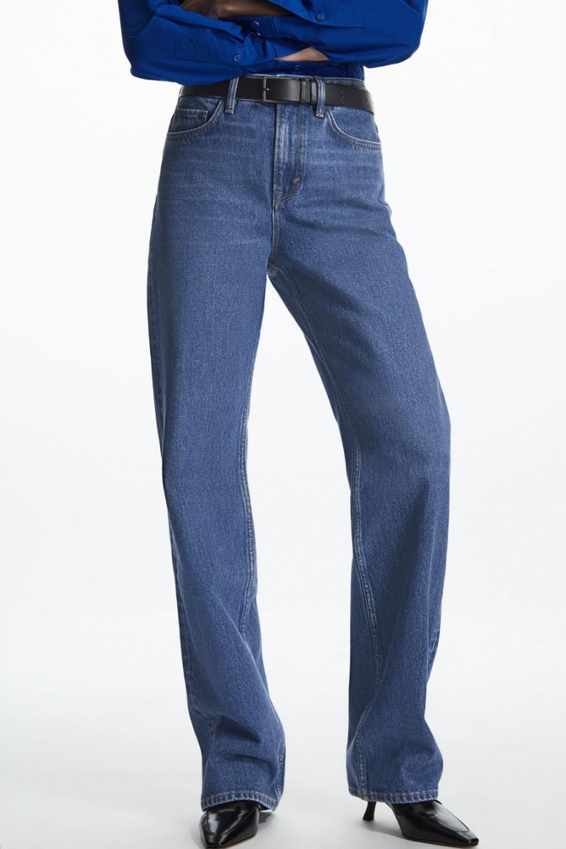 COS Egyenes-leg Loose-fit Extra-long Farmernadrág Női Kék | IWO-782694