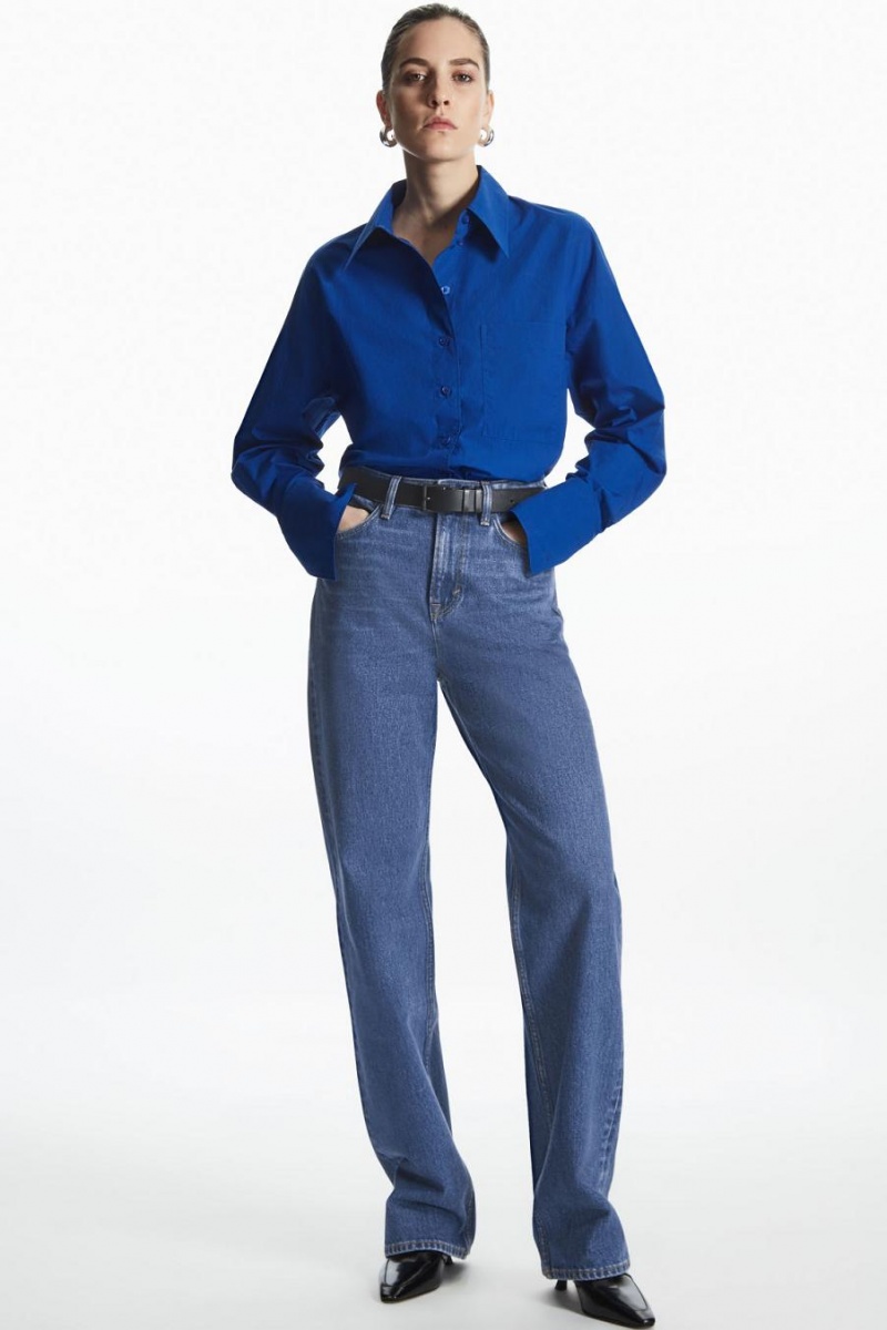 COS Egyenes-leg Loose-fit Extra-long Farmernadrág Női Kék | IWO-782694