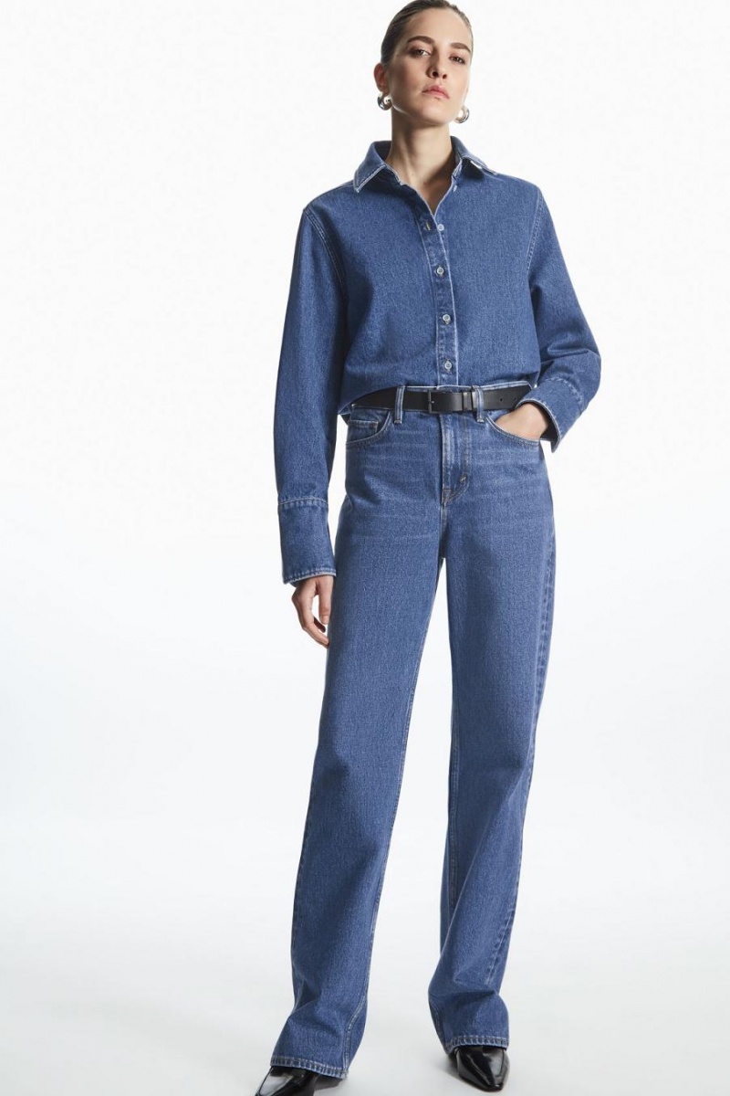COS Egyenes-leg Loose-fit Extra-long Farmernadrág Női Kék | IWO-782694