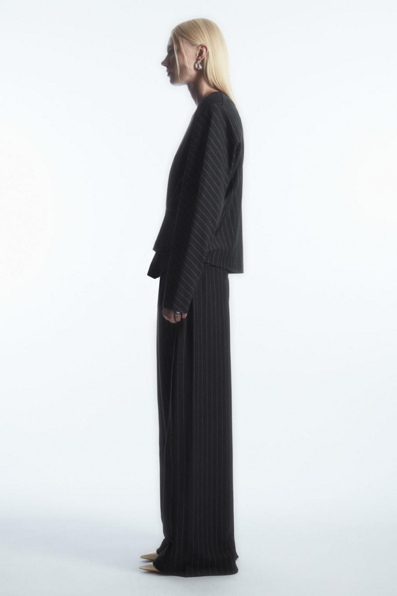 COS Egyenes-leg Pinstriped Nadrág Női Fekete | ZVY-196834