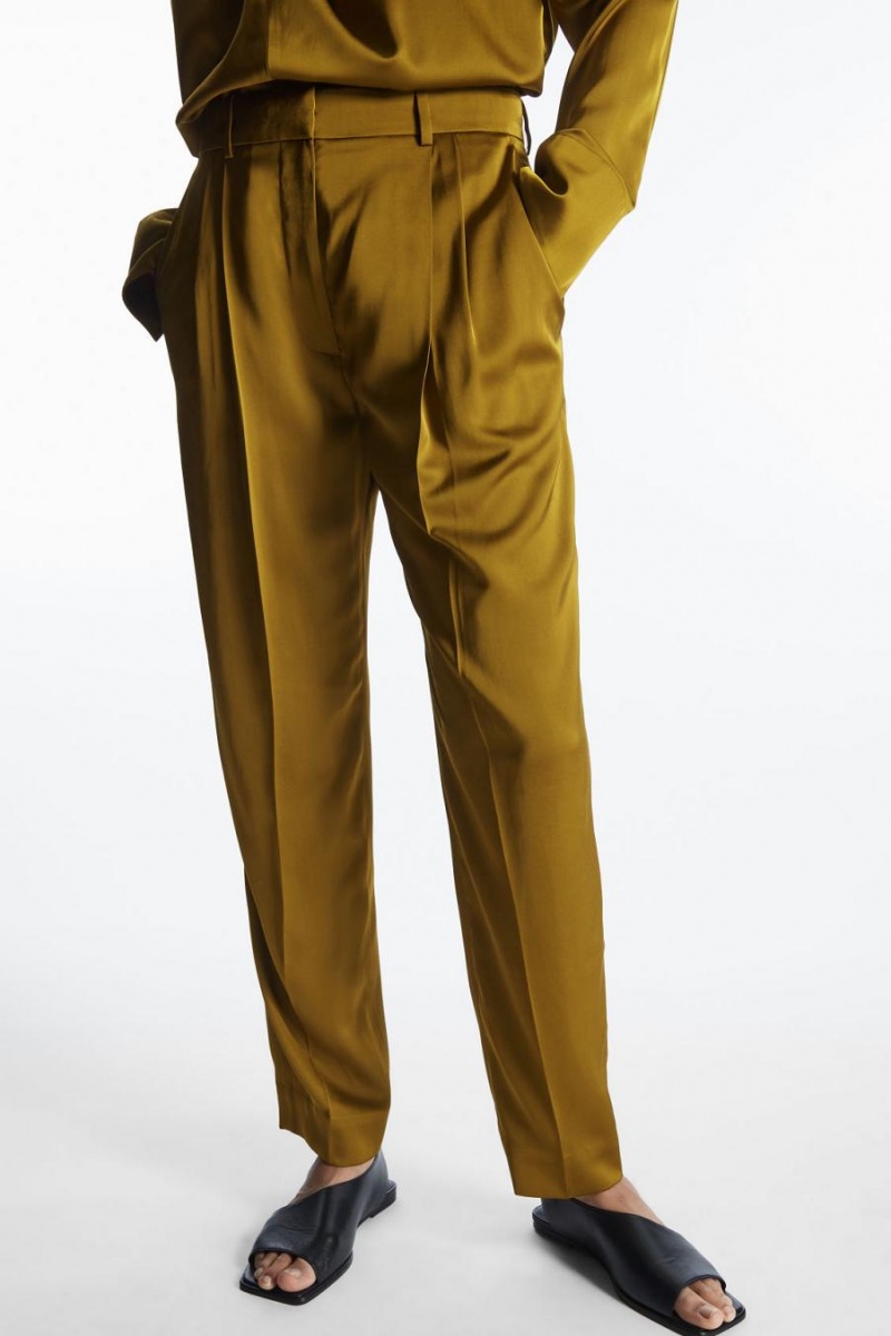 COS Egyenes-leg Redőzött Satin Nadrág Női Barna | QIC-836057