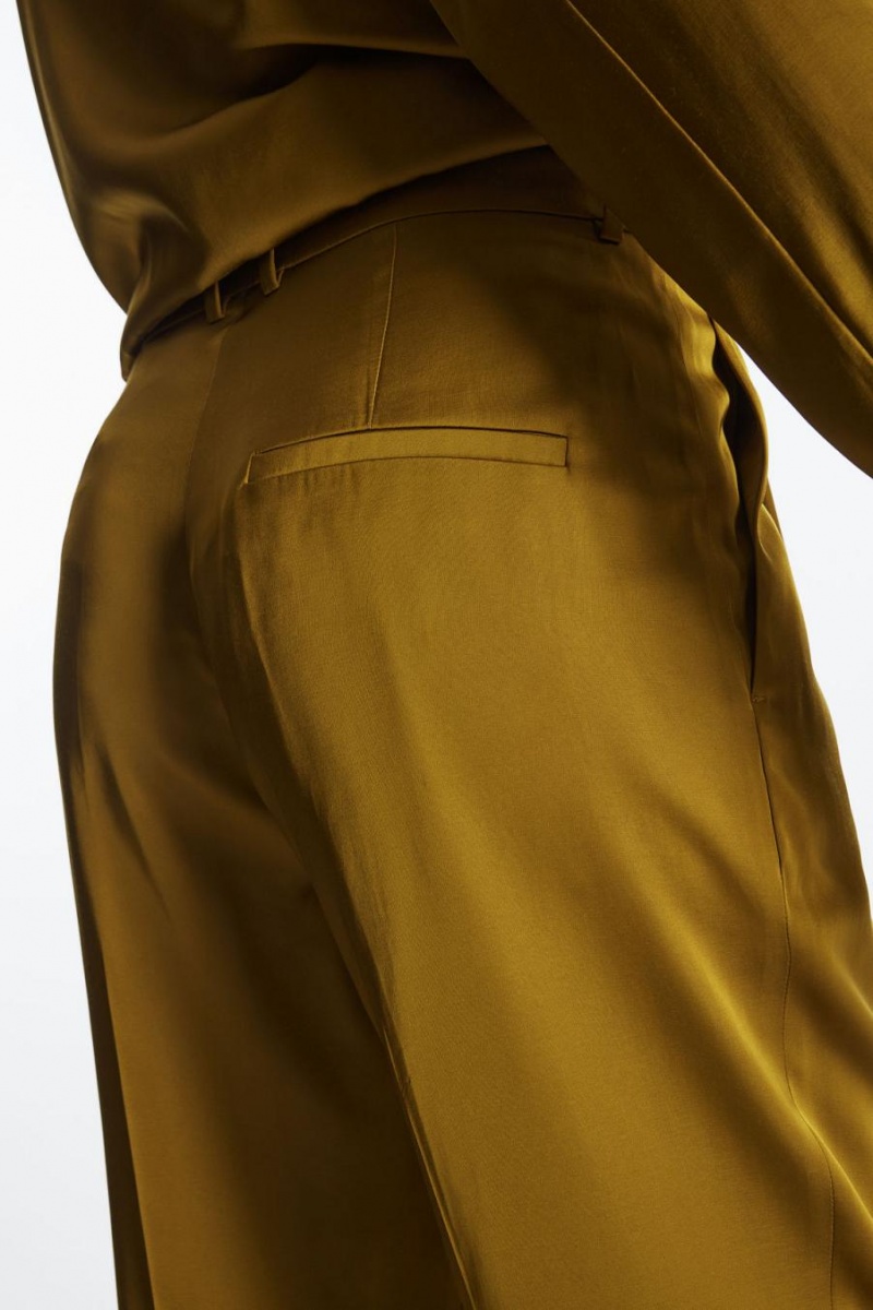 COS Egyenes-leg Redőzött Satin Nadrág Női Barna | QIC-836057