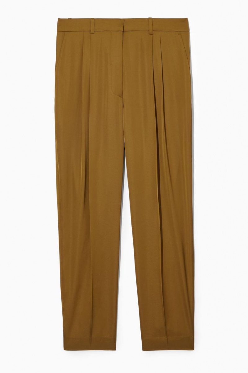 COS Egyenes-leg Redőzött Satin Nadrág Női Barna | QIC-836057