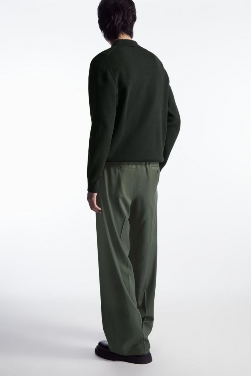 COS Egyenes-leg Relaxed Gyapjú Nadrág Férfi Sötétzöld | SAF-857369