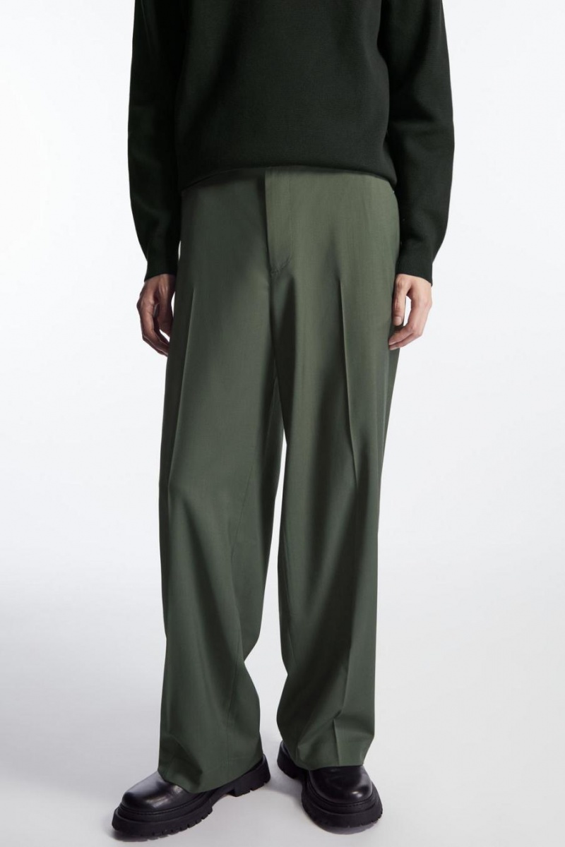 COS Egyenes-leg Relaxed Gyapjú Nadrág Férfi Sötétzöld | SAF-857369