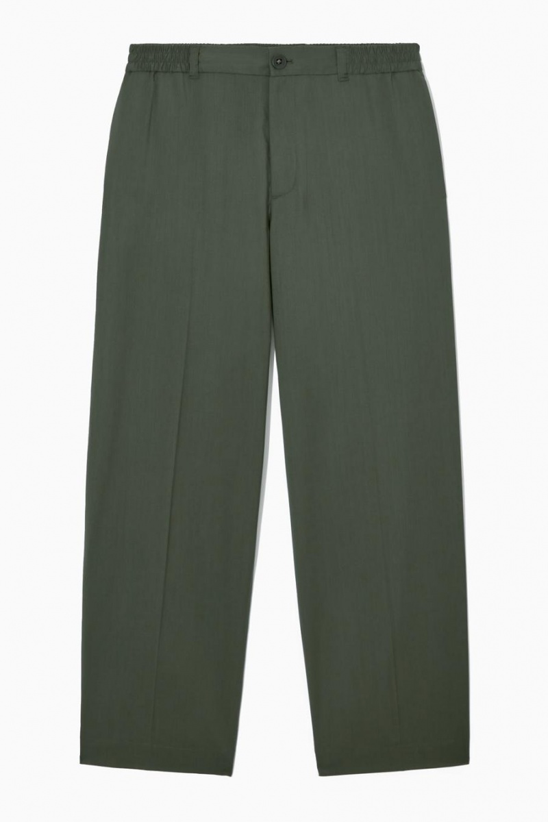 COS Egyenes-leg Relaxed Gyapjú Nadrág Férfi Sötétzöld | SAF-857369