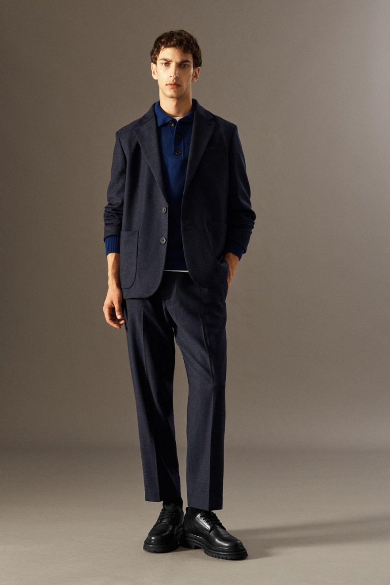COS Elasticated Gyapjú-flannel - Tapered Blézer Férfi Sötétkék | OXF-150834