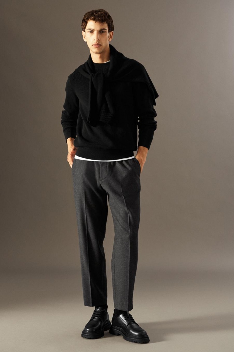 COS Elasticated Gyapjú-flannel - Tapered Blézer Férfi Szürke | YZO-507864