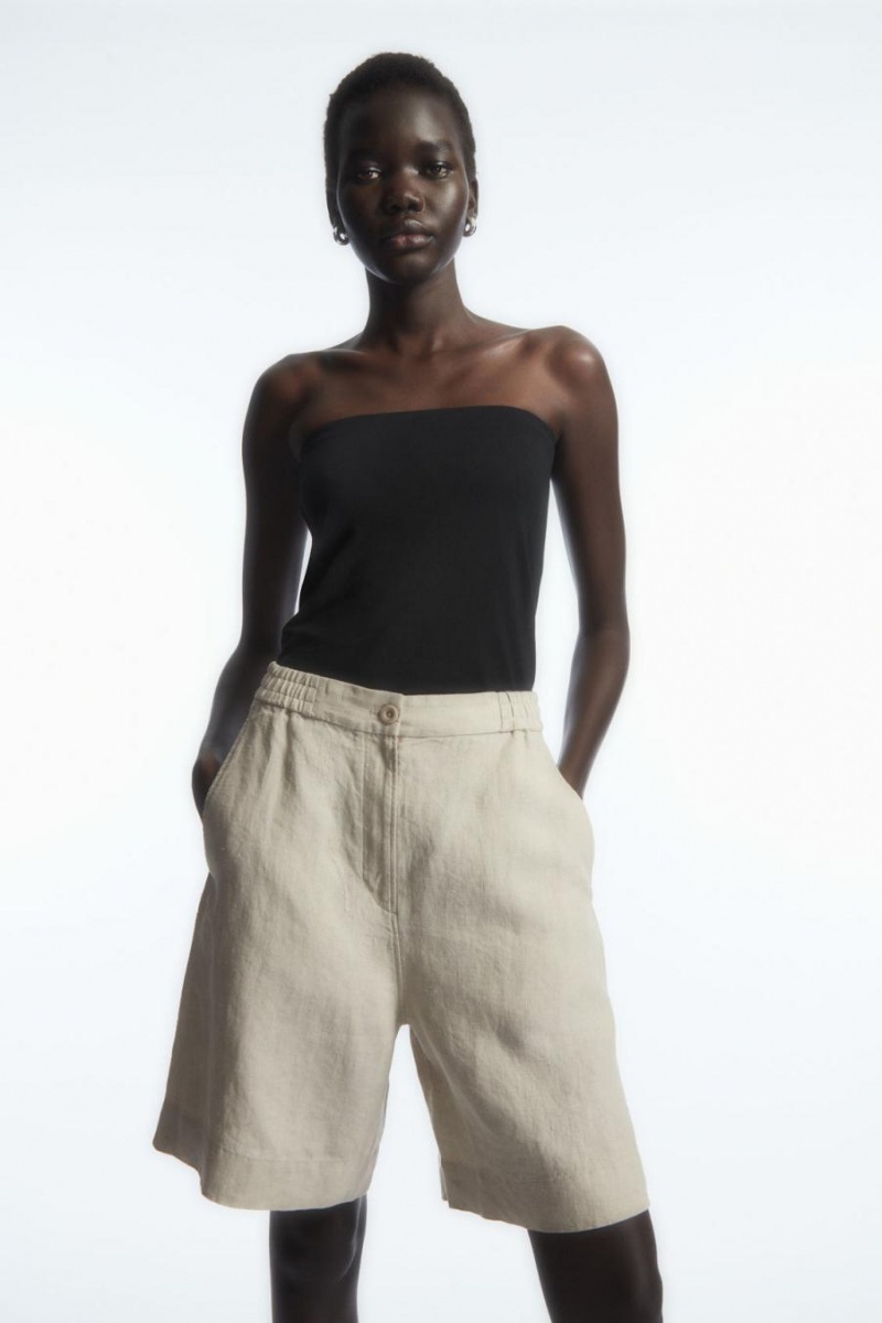COS Elasticated Linen Rövidnadrág Női Világos Bézs | PMC-736012