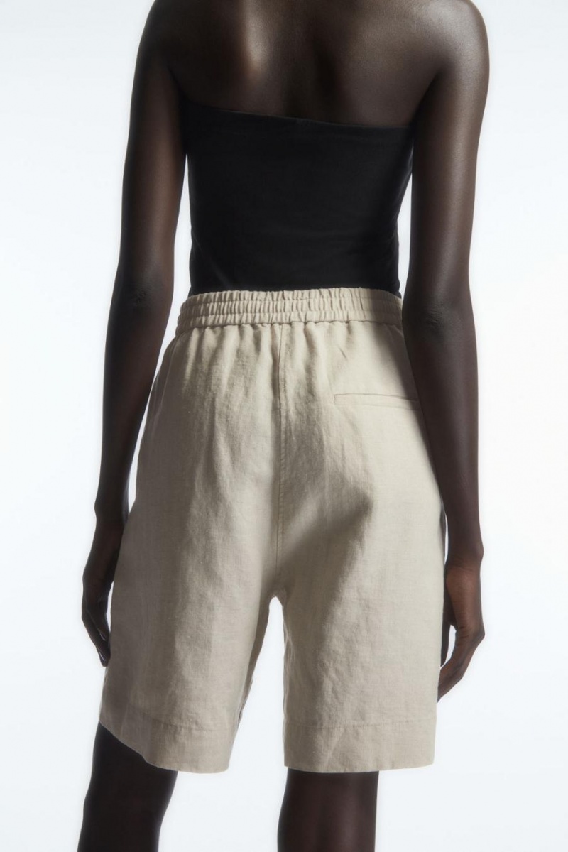 COS Elasticated Linen Rövidnadrág Női Világos Bézs | PMC-736012