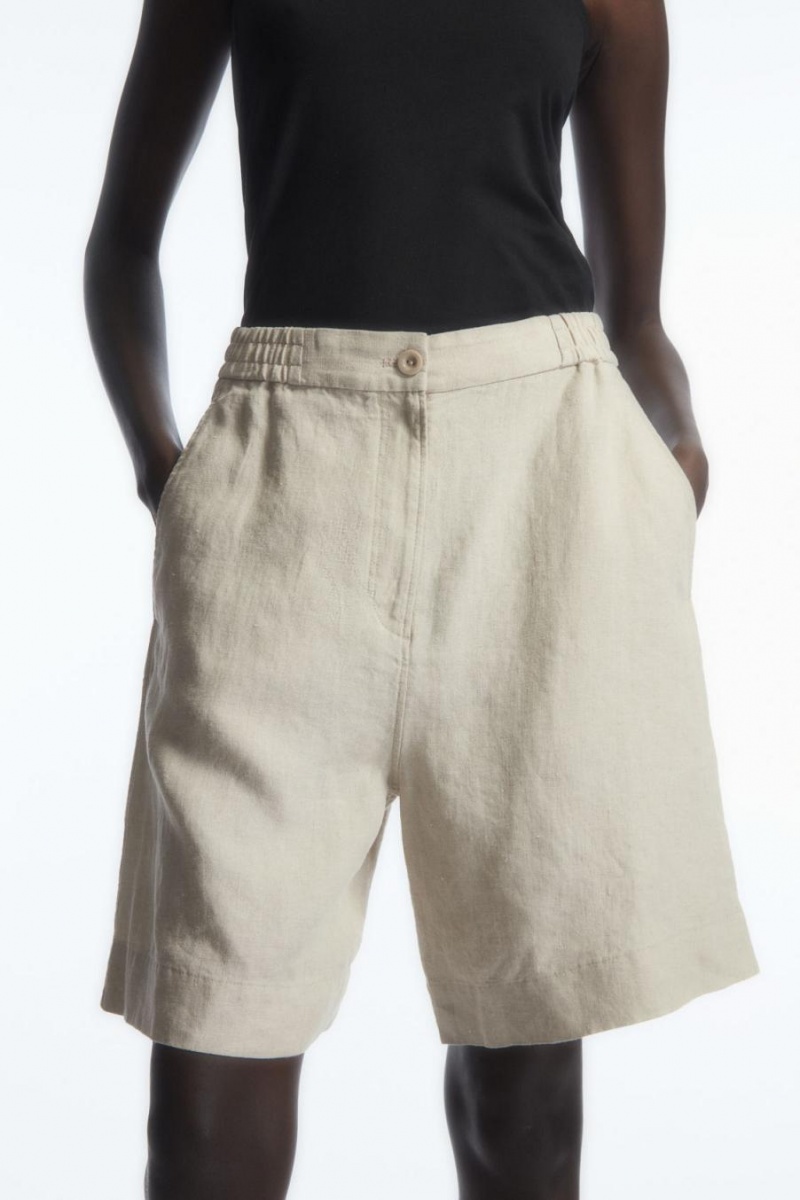 COS Elasticated Linen Rövidnadrág Női Világos Bézs | PMC-736012