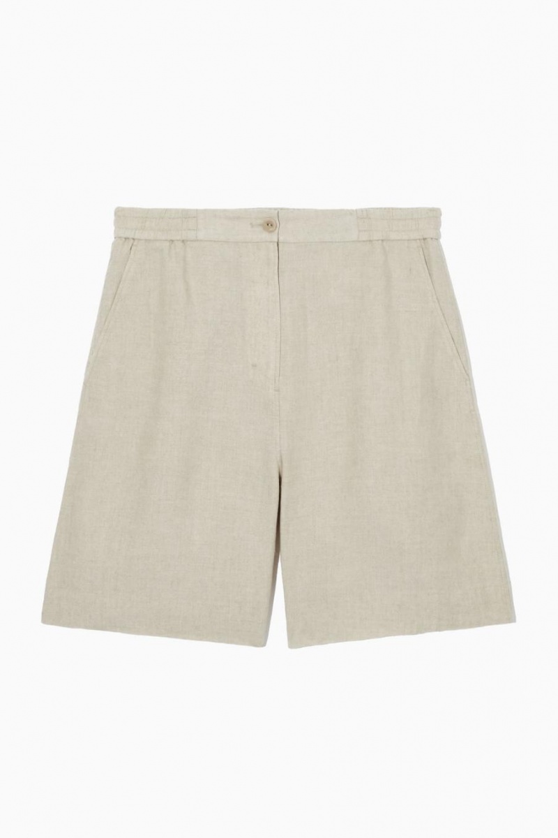 COS Elasticated Linen Rövidnadrág Női Világos Bézs | PMC-736012