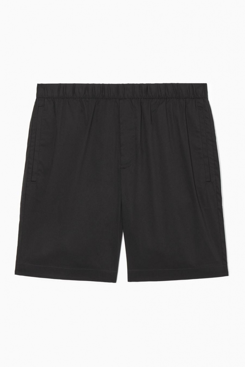 COS Elasticated Pamut-blend Rövidnadrág Férfi Fekete | TAZ-416278
