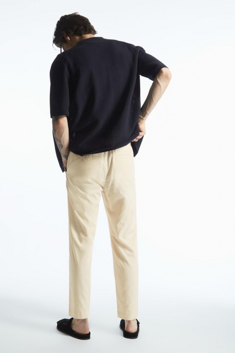 COS Elasticated Tapered Twill Nadrág Férfi Bézs | ZHR-198720